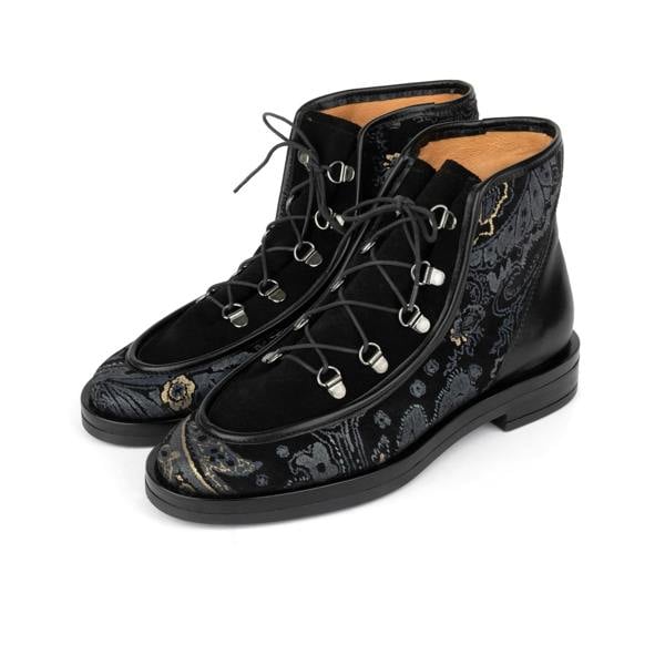 Embassy London Hedera - Black & Grey & Gold - Women's Suede Alpine Boot