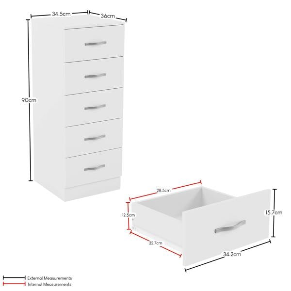 Vida Designs Riano 5 Drawer Narrow Chest, Black
