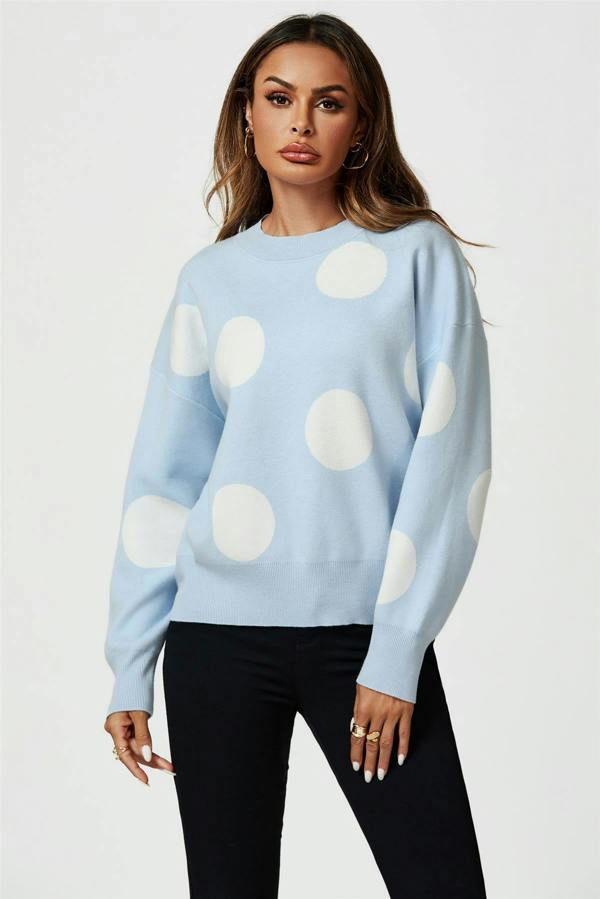FS Collection Dot Pattern Knitted Jumper In Blue