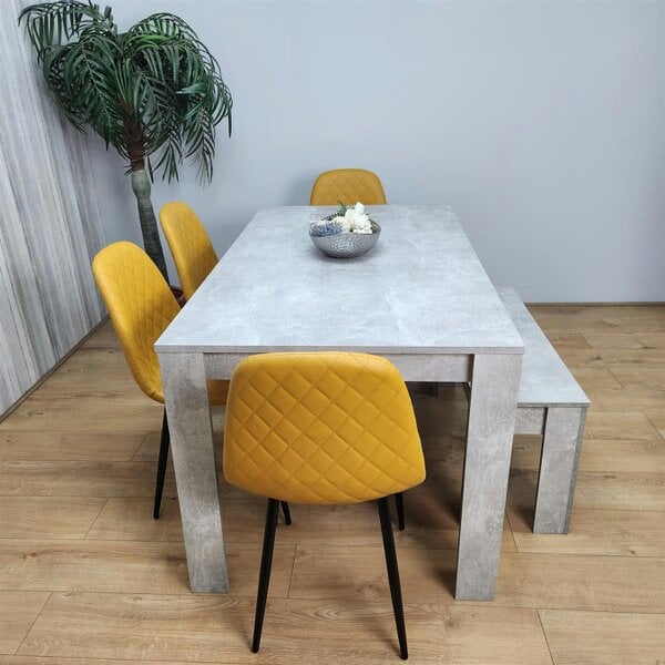 Kosy Koala Wooden Rectangle Dining Table Sets with Set of 4 Chairs, Grey and Mustard