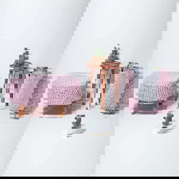 HOMESCAPES Large Round Cotton Knitted Footstool on Legs