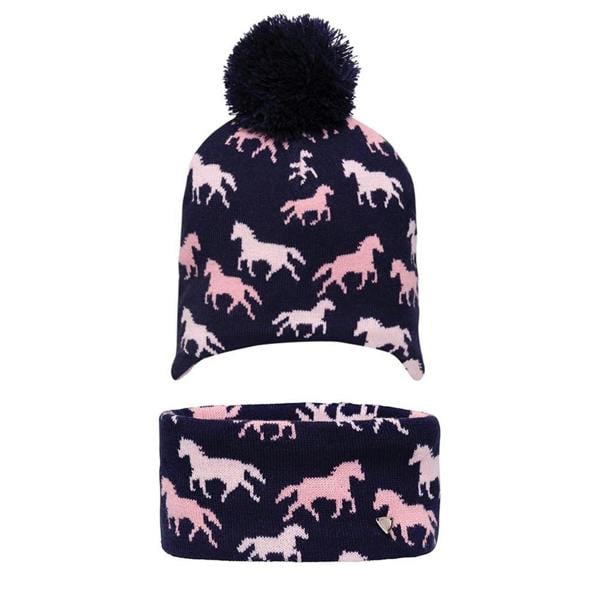 HyFASHION Childrens/Kids Flaine Horse Hat & Headband Set - Navy - 