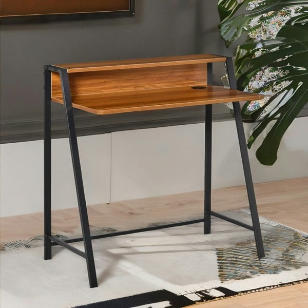 Rafaelo Mobilia 84CM Walnut Wide Computer Desk With Metal Frame