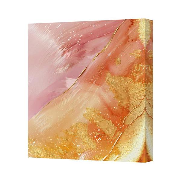 Benjamin Tate Design Abstract Pink And Gold Canvas Art Print On Deep Wooden Frame
