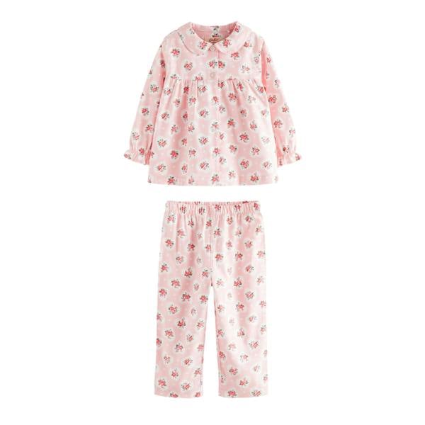 Cath Kidston Girls Flower & Heart Woven Button Through Pyjama Set - Pink - 