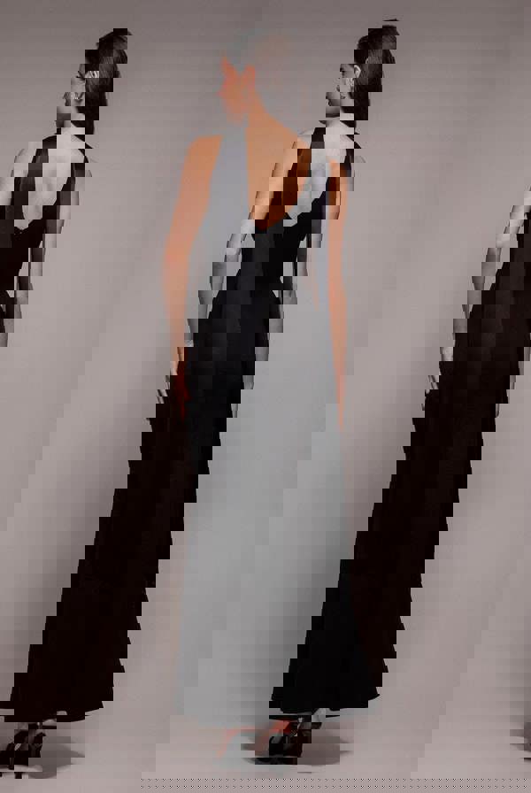 Satin Multi-Tie Halterneck Maxi Dress - Black DR4973QZ