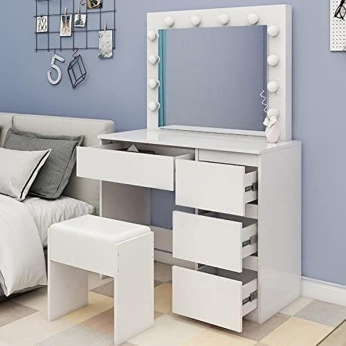 Kosy Koala Dressing Table with Mirror and Stool Makeup Vanity LED Bulbs Mirror Hollywood Table