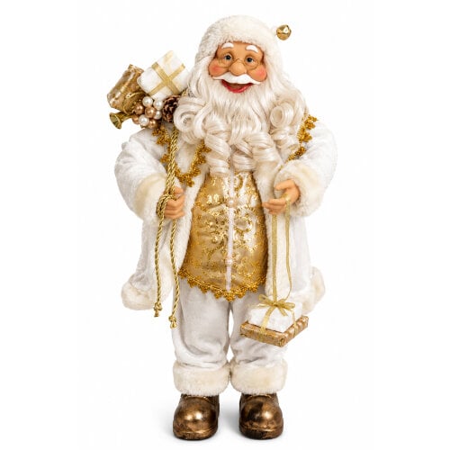 Standing Father Christmas Figure with Sack of Presents, White Santa Style Decoration, Free Standing Festive Ornament, 60cm Tall
