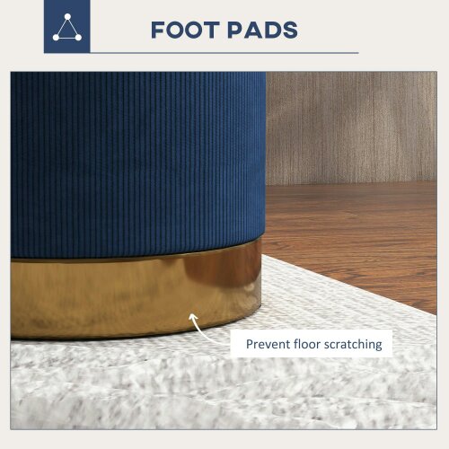Wyld Haus Tamo Bala Corduroy Dark Blue Soft Padded Footstool Gold Accent