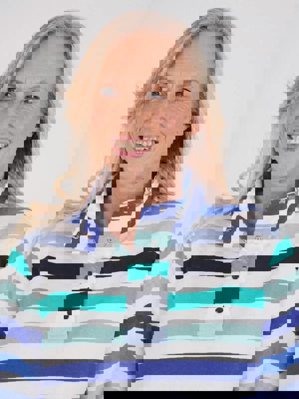 TIGI French Terry Striped Funnel Neck Top