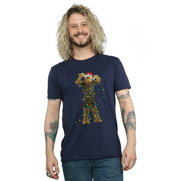 Star Wars Mens Chewbacca Christmas Lights T-Shirt - Navy Blue