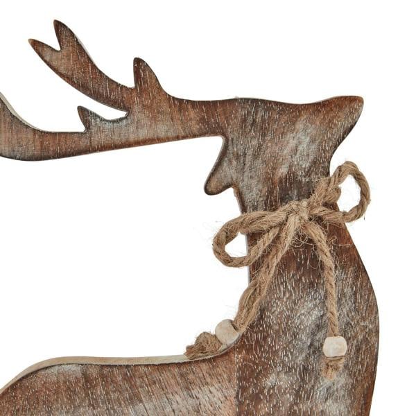 Hill Interiors White Wash Collection Wooden Reindeer Decoration - Brown/White - 