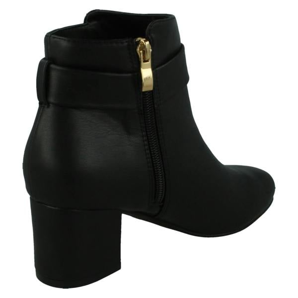 Spot On Ladies Spot On Block Heel Wide Fit Ankle Boot with Buckle and Inside Zip F51247