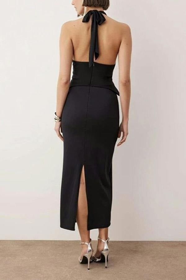 WOVCOR Maxi Dress with Halter Neck Detail