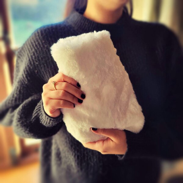 CosyPanda Mini Silky Soft White Faux Fur Hot Water Bottle