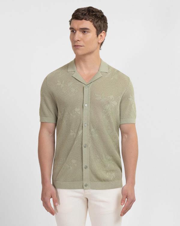 Steel & Jelly Farringdon - Leaf Texture Open Knit Short Sleeve Shirt