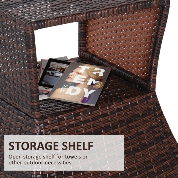 Wyld Haus Lekavi Rattan Brown Outdoor Coffee Table With Umbrella Open And Shelf