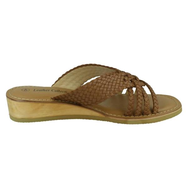Leather Collection Ladies Leather Collection Low Wedge Platform Sandals F00422
