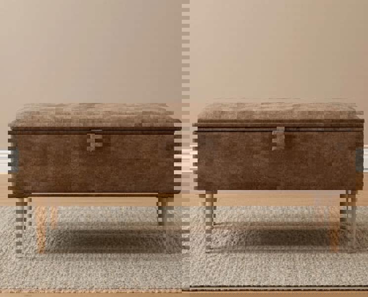 Brown fabric ottoman bench with hidden storage compartment - ISTOOLS