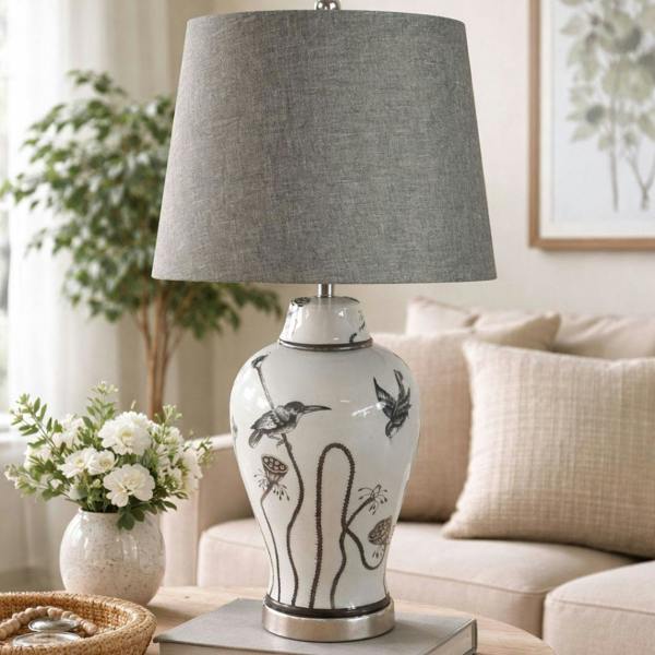 Pagazzi Lighting Kayla White and Grey Ceramic Table Lamp