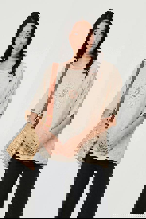 Linen | Sequin Textured Detail Relaxed Top : Model is 5'9"/175 cm and wears UK8/EU36/US4/AUS8