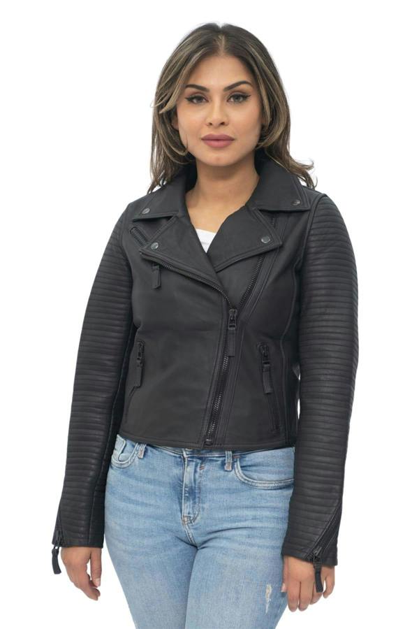 Infinity Leather Womens Leather Matt Vintage Brando Biker Jacket-Taipei