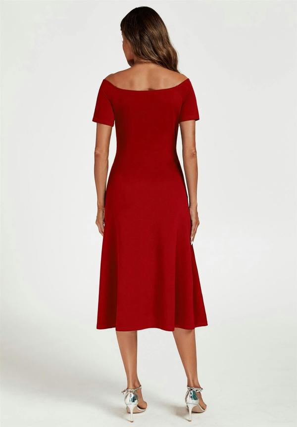 FS Collection Bardot Midi Dress In Red