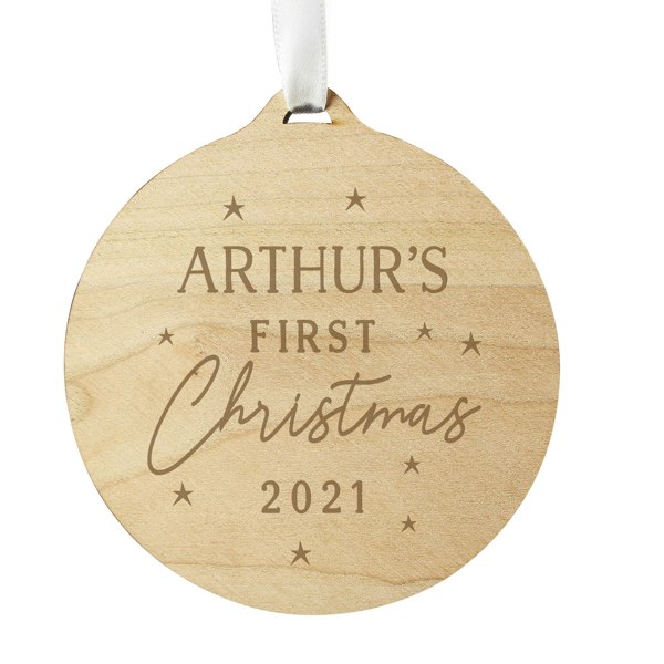 Personalised Memento Company Personalised Baby's First Christmas Round Wooden Decoration