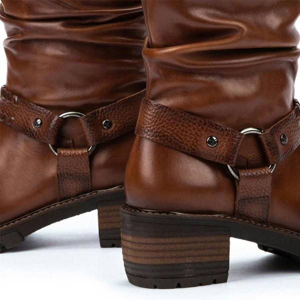 Pikolinos Women's Mid-Calf Cuero Brown Leather Tall Ankle Boots - San Sebastia