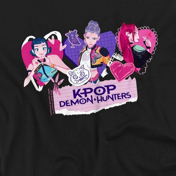 K-Pop Demon Hunters Childrens/Kids Scrapbook Hearts T-Shirt - Black