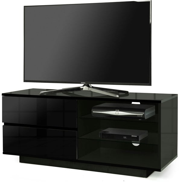 Centurion Supports Gallus Gloss Black with 2-Black Drawers and 3-Shelf 32"-55" LED/LCD/Plasma Cabinet TV Stand