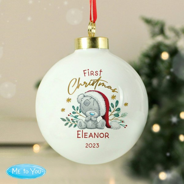 Personalised Memento Company Personalised First Christmas Tiny Tatty Teddy Bauble
