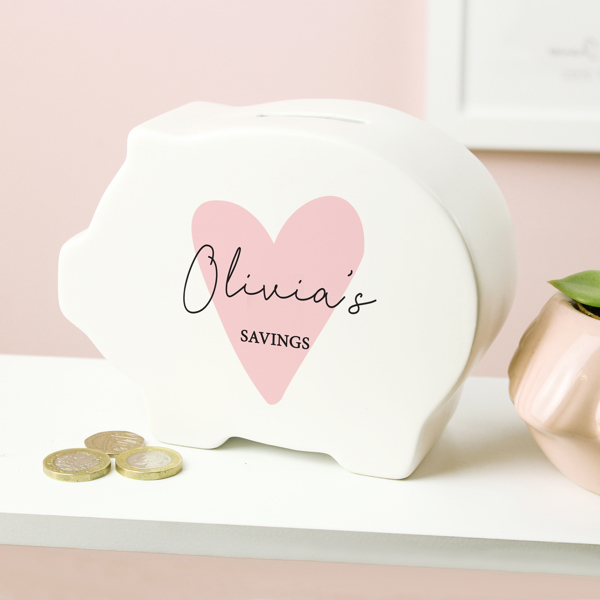 Personalised Memento Company Personalised Pink Heart Piggy Bank