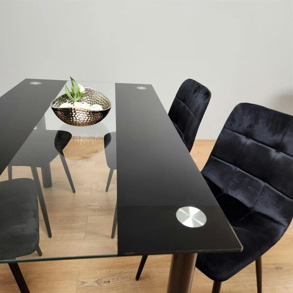 Kosy Koala Black Glass Dining Table Set With 4 Black Velvet Chairs For Dining Room And Kitchen Furniture
