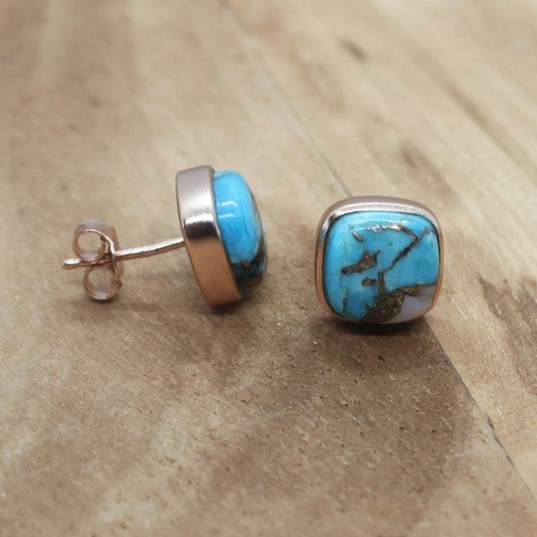 Rose Gold Vermeil Opal & Turquoise earrings - October Birthstone Earrings