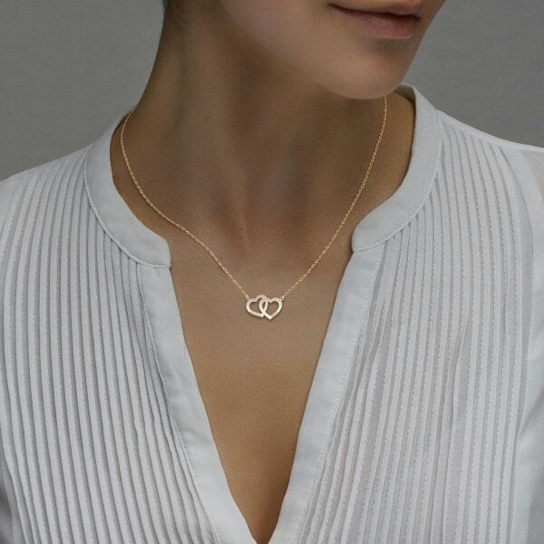 Christopher James of London 9ct Rose Gold Plated Engraved Horizontal Double Heart Pendant With Chain