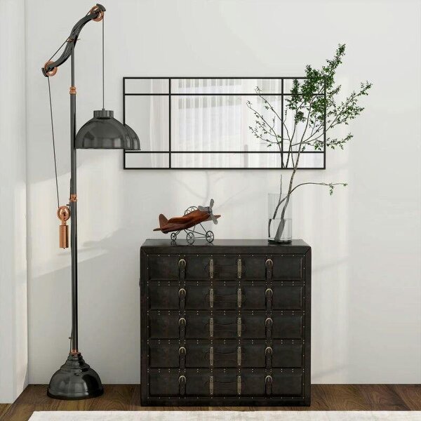 Decorative Grid Wall Mirror, with Back Hooks - Black