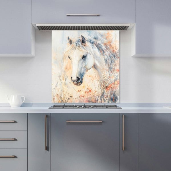 Warren Reed White Horse in Meadow Glass Kitchen Splashback - 00022