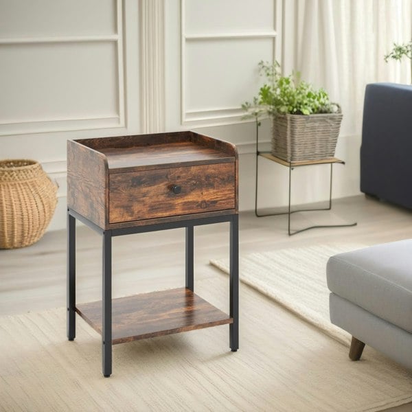 Rafaelo Mobilia Bedside Nightstand Table With Drawer Rustic Brown