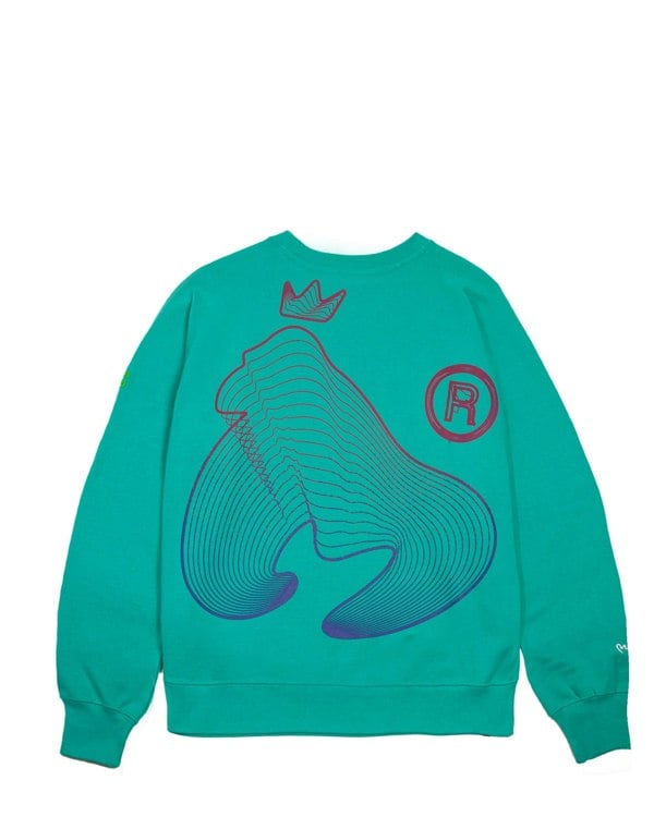 Money Flow Wave Fade Crew Sweat Teal