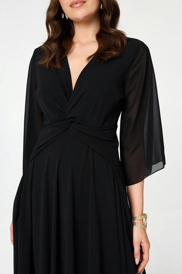 Black | Twist Front Layer 3/4 Sleeve Maxi Dress