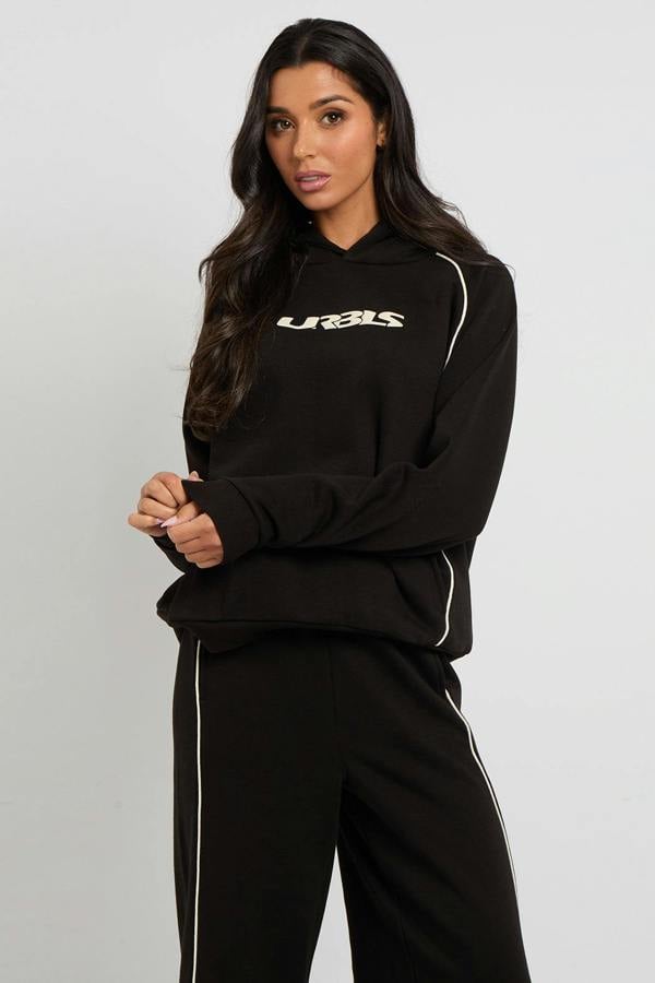Urban Bliss Black Piped Wide Leg Joggers