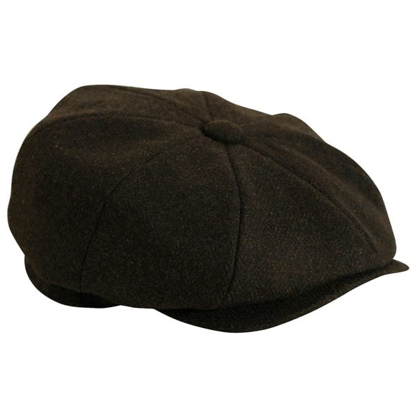 Gamble & Gunn Black Herringbone Newsboy Button Top Cap