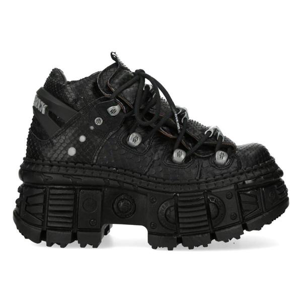 New Rock M-106WALL-C65 Python Black Leather Platform Ankle Boots