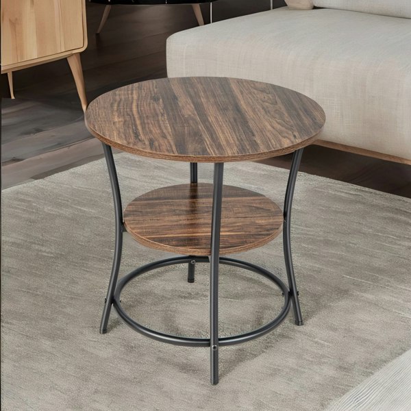 Rafaelo Mobilia Industrial Round Coffee Table With 2 Shelves