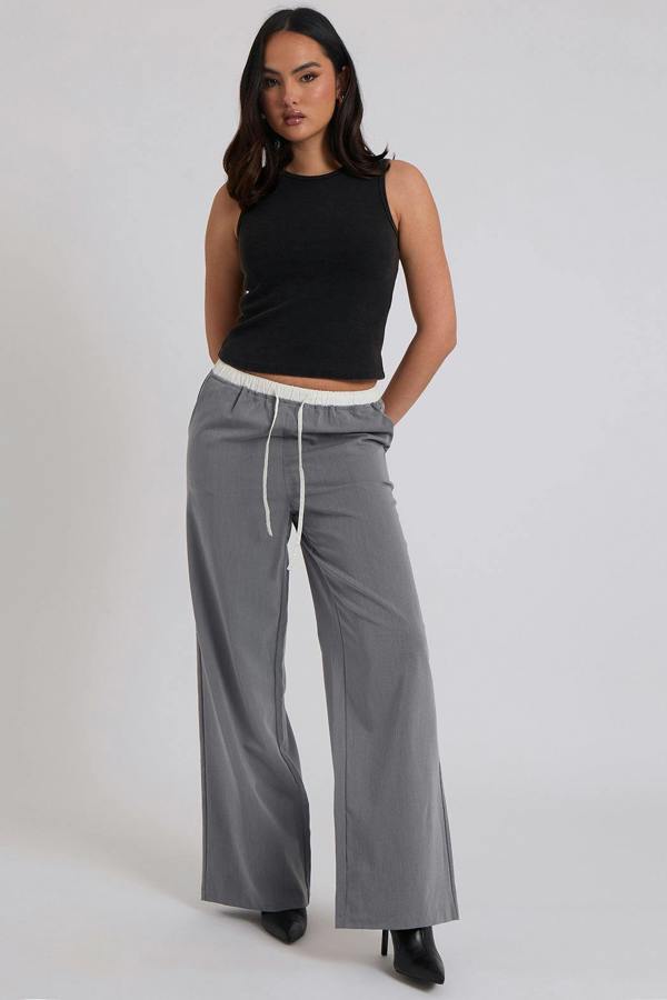 Urban Bliss Grey Double Waistband Elasticated Trouser