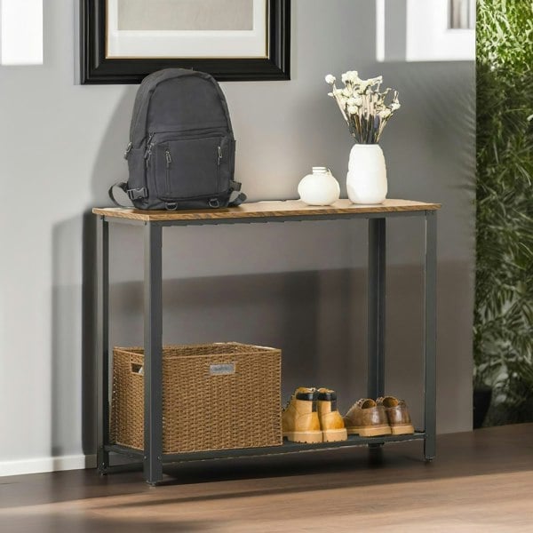 Rafaelo Mobilia Industrial Rustic Console Table With 2 Shelves