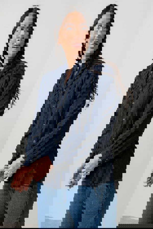 Lily & Me Wayfaring Cotton Check Blouse Navy