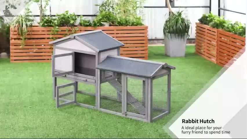 Pawhut 2-Tier Wooden Rabbit Bunny Guinea Pig Hutch Small Pet House Ramp