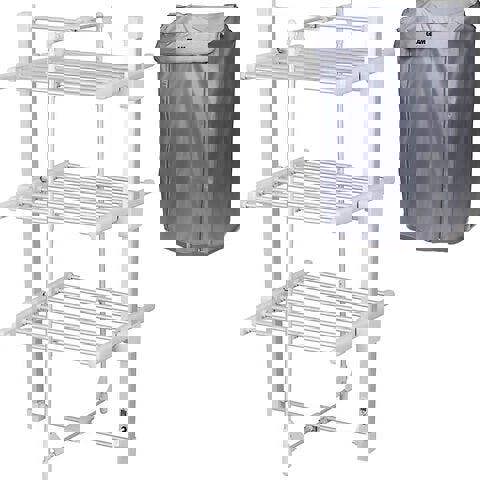 GlamHaus Heated Clothes Airer Dryer Rack Aluminium with Cover Electric 220W - Indoor - Folds Flat for Easy Storage